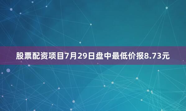 股票配资项目7月29日盘中最低价报8.73元