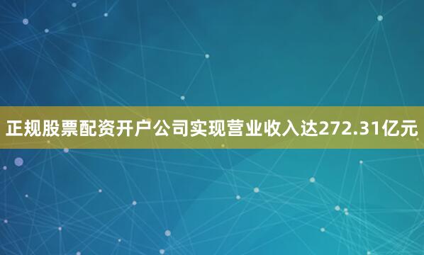 正规股票配资开户公司实现营业收入达272.31亿元